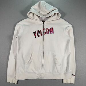 Vintage Volcom Hoodie Sweatshirt Womens XL White Graphic Skate Y2K Fleece Grunge